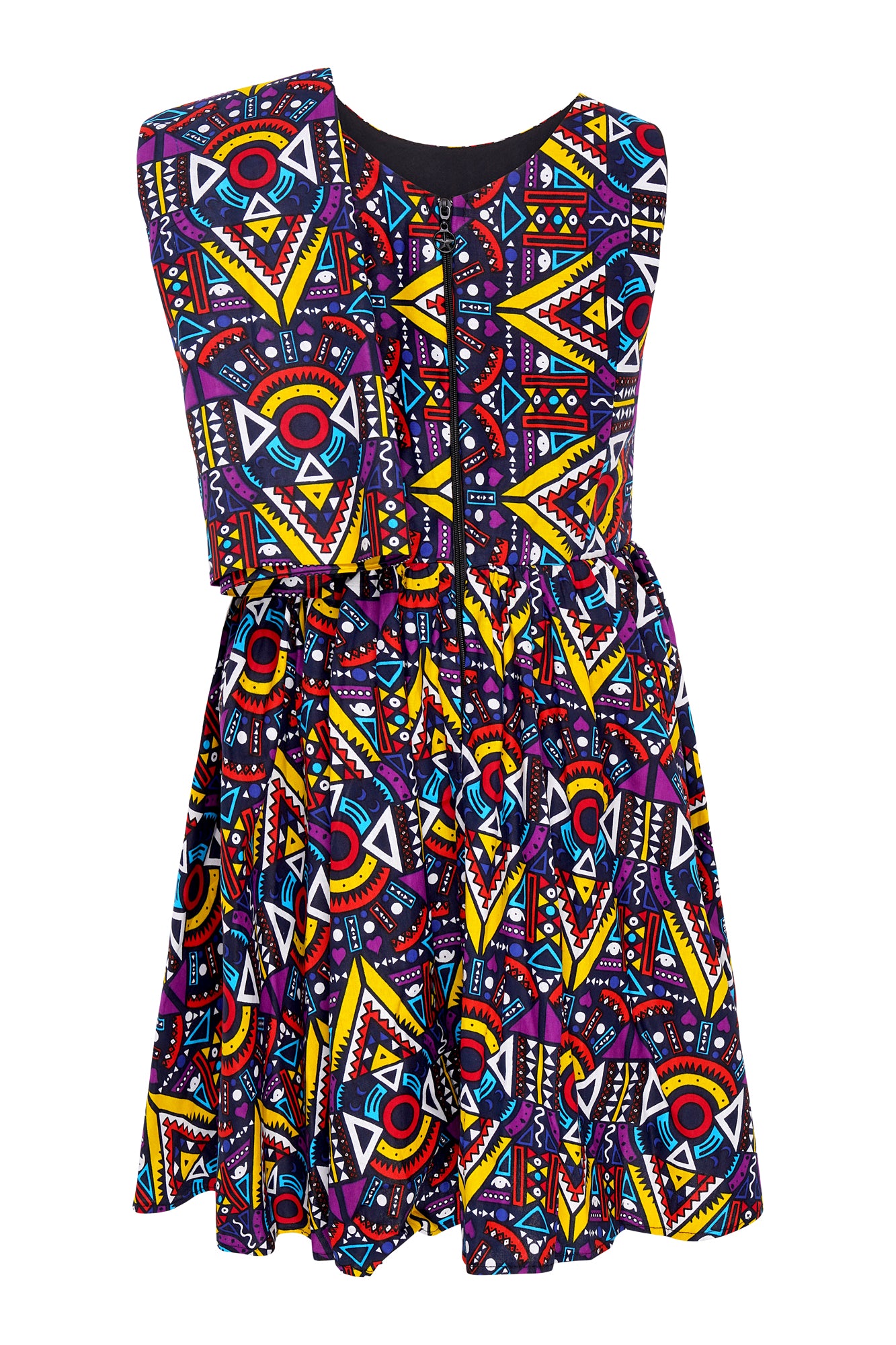 Elegant Sleeveless African Wax Print Midi Dress