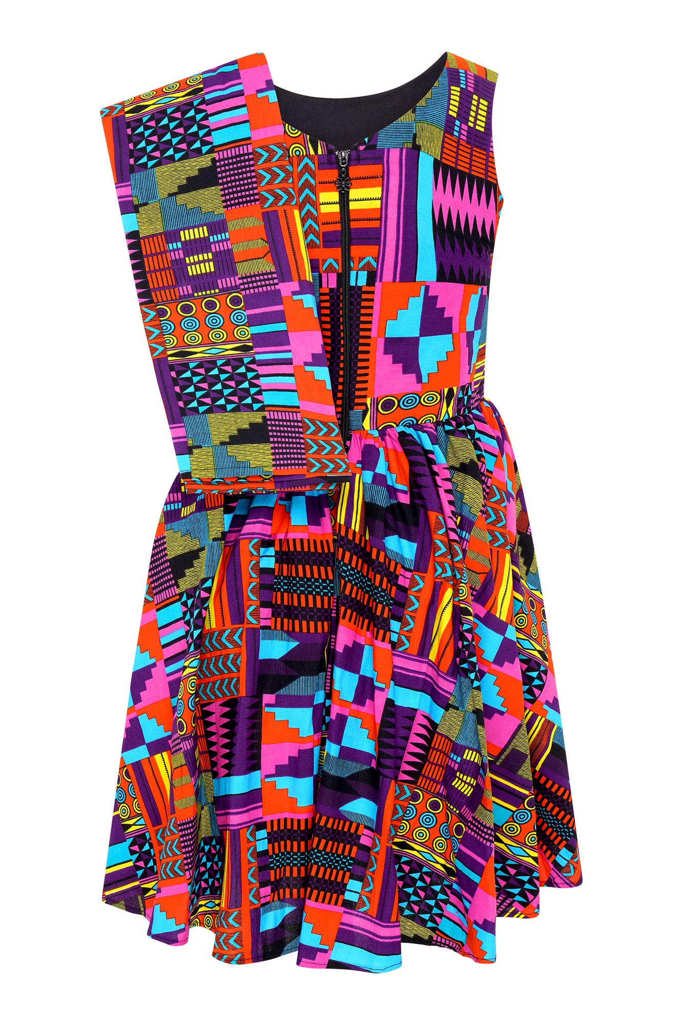 Elegant Sleeveless African Wax Print Midi Dress