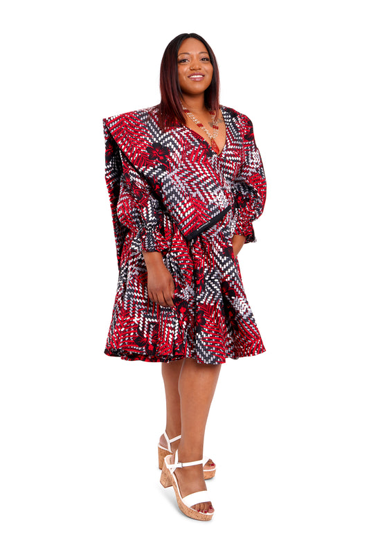 Long-Sleeved African Wax Print Midi Dress