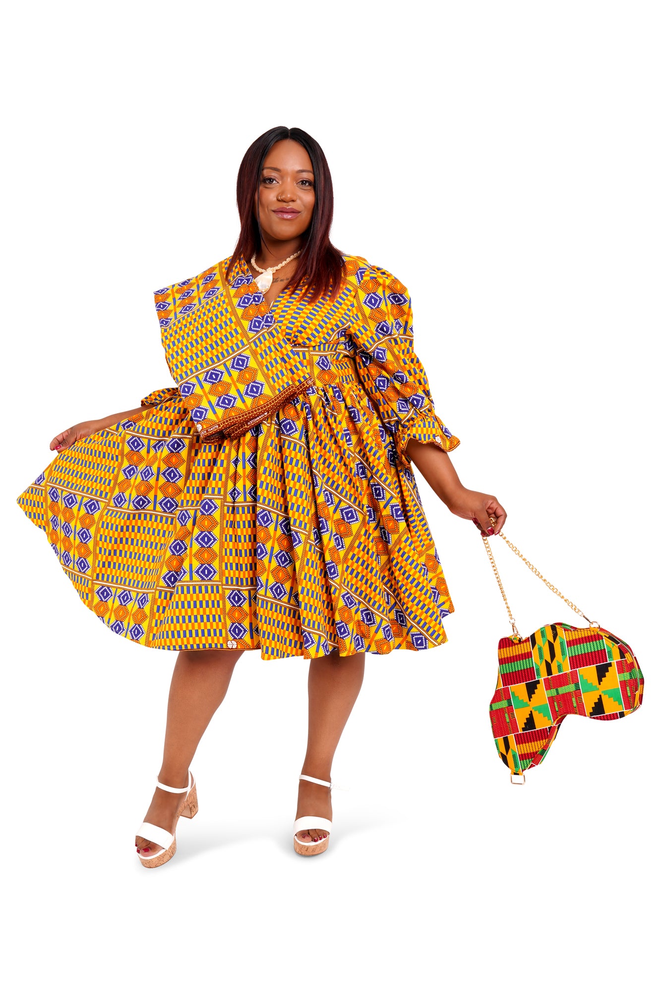 Long-Sleeved African Wax Print Midi Dress