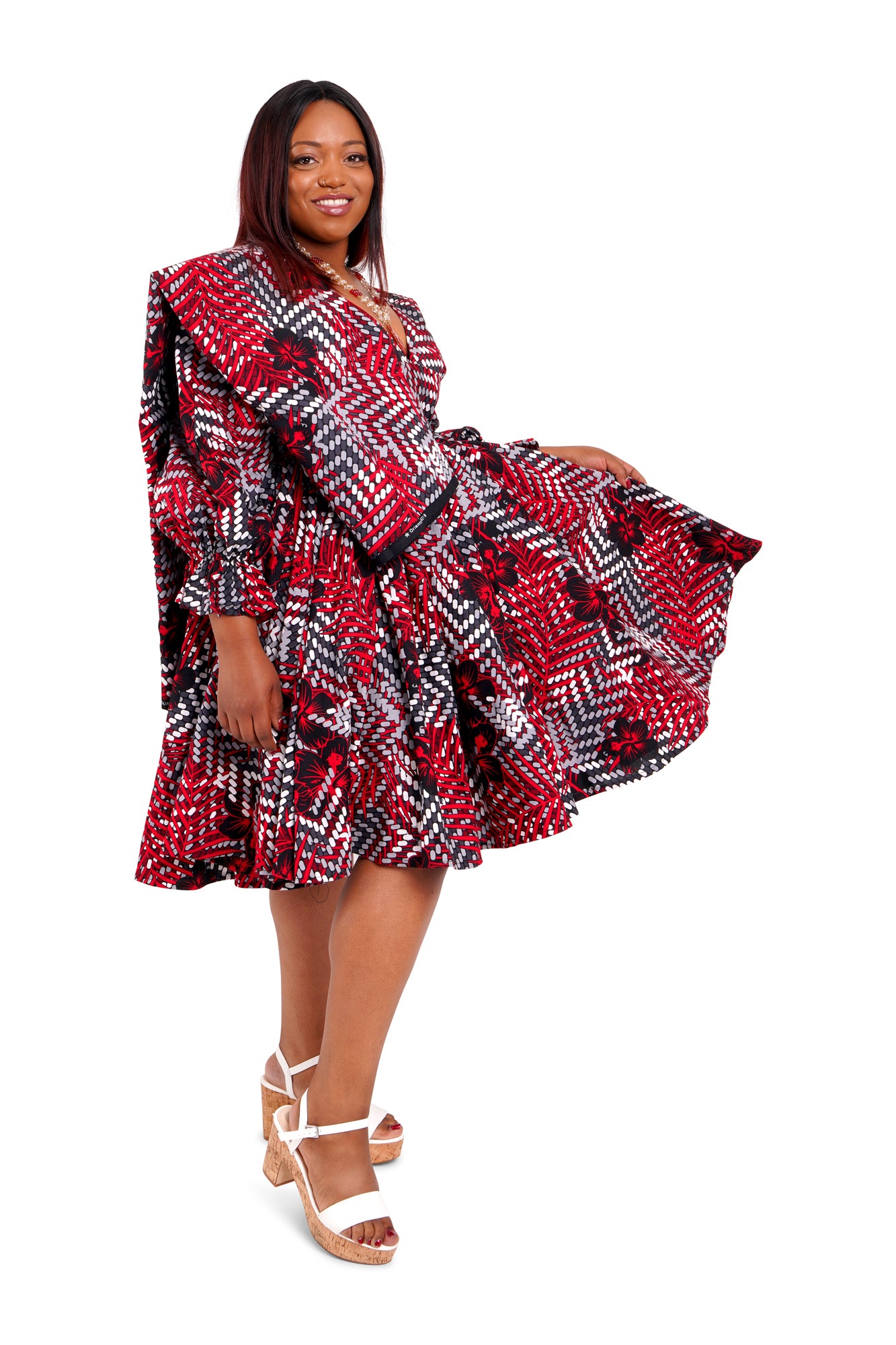 Long-Sleeved African Wax Print Midi Dress