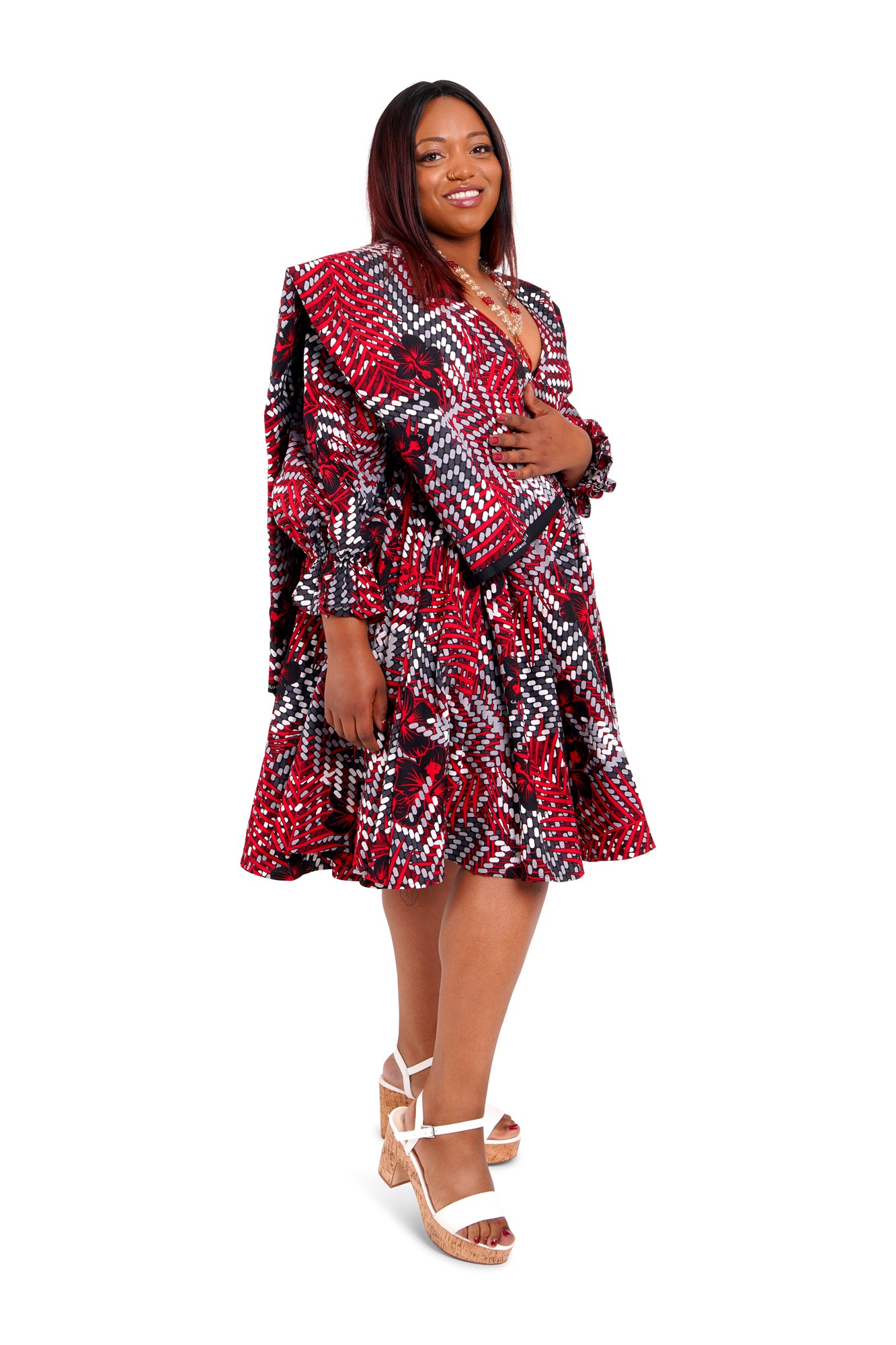 Long-Sleeved African Wax Print Midi Dress