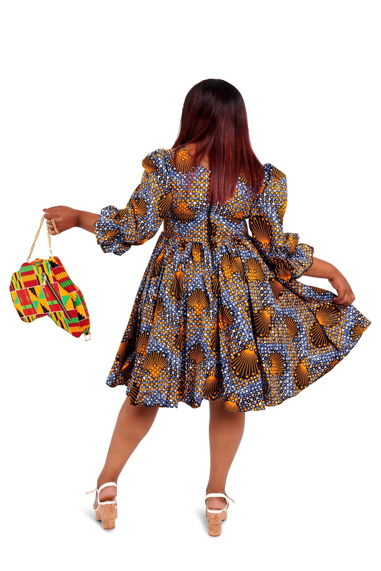 Long-Sleeved African Wax Print Midi Dress