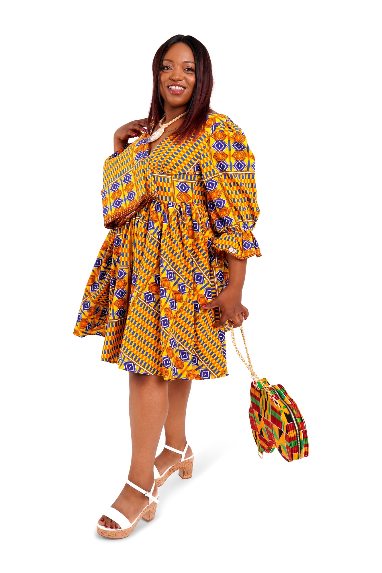 Long-Sleeved African Wax Print Midi Dress